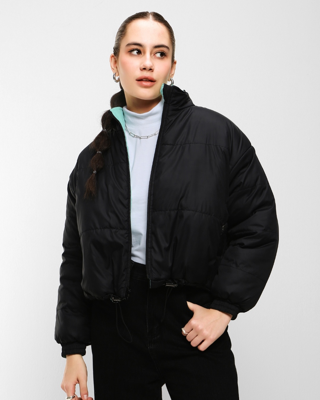 Women's Black & Sage Reversible Super Loose Puffer Jacket – Cruella
