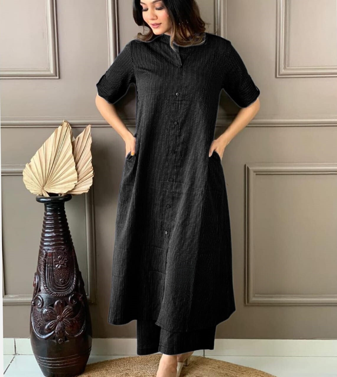 Black Katha Cotton Kurta And Palazzo Set – Cruella